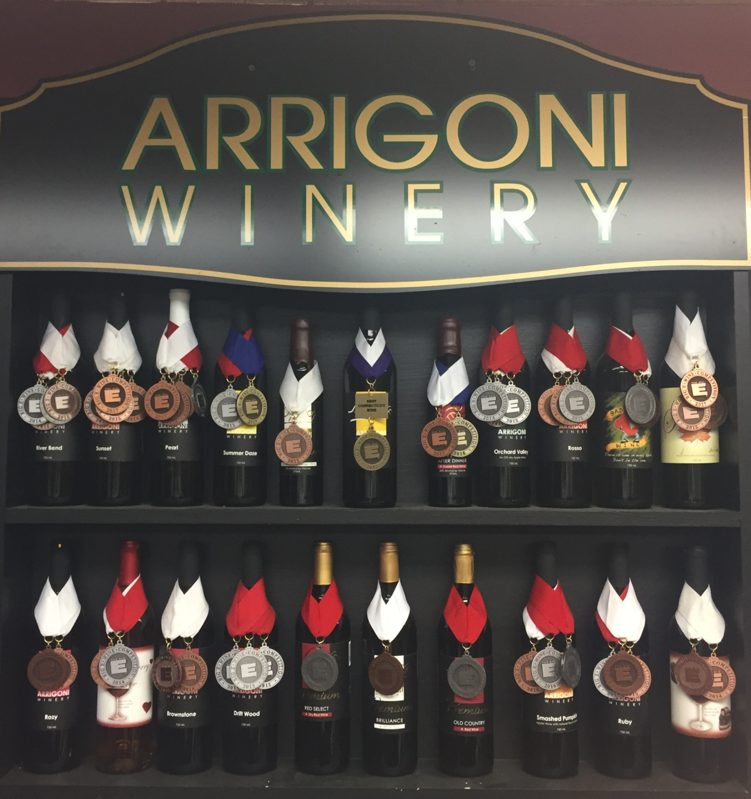 Arrigoni Winery - wall of wine